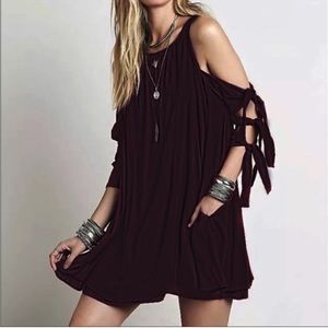 Free People black Tied Sleeves Mini Dress